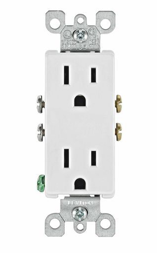 Leviton 5325-WMP 15 Amp, 125 Volt, Decora Duplex Receptacle, Residential.
