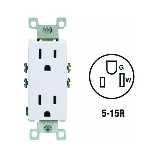 Leviton 5325-WSP Decora Styling Duplex Grounded Outlet. White 15Amp, 125 Volt