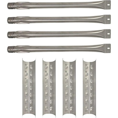 4-Pack BBQ Gas Grill Tube Burner & Heat Shield Plate Tent Replacement Parts for Master Forge 2518-3 - Compatible Barbeque Stainless Steel Pipe Burners