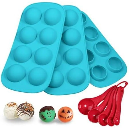Silicone Chocolate Candy Molds  Round Sphere Baking Molds for Cordial Truffle  Jello Pudding Ball Ice Cube Peanut Butter  Set of 3  Bonus Filling Scoo