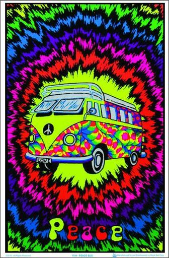 Peace Bus - Blacklight Poster - 23x35 Flocked Psychedelic 1744
