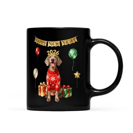 Happy New Year 2026 Weimaraner Holiday Balloons Party Snow Mug Weim Gray Ghost Dog Lover Coffee Tea Cup - 13018