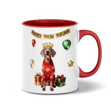Happy New Year 2026 Weimaraner Holiday Balloons Party Snow 11oz Accent Two-tone Mug Weim Gray Ghost Dog Lover Coffee Tea Cup - 13018