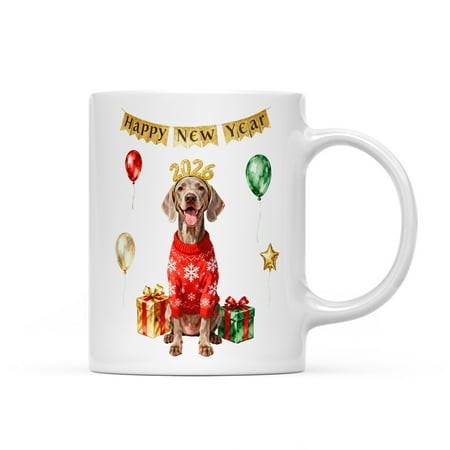 Happy New Year 2026 Weimaraner Holiday Balloons Party Snow Mug Weim Gray Ghost Dog Lover Coffee Tea Cup - 13018