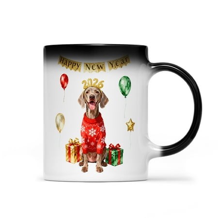 Happy New Year 2026 Weimaraner Holiday Balloons Party Snow Heat Color Changing Mug Weim Gray Ghost Dog Lover Magic Coffee Mug - 13018