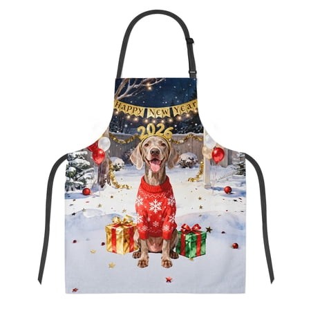 Happy New Year 2026 Weimaraner Holiday Balloons Party Snow Apron Weim Gray Ghost Dog Lover for Cooking Grilling Baking Painting Gardening - 13018