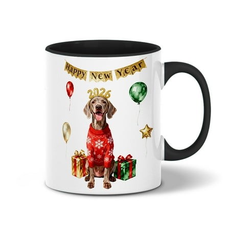 Happy New Year 2026 Weimaraner Holiday Balloons Party Snow 11oz Accent Two-tone Mug Weim Gray Ghost Dog Lover Coffee Tea Cup - 13018