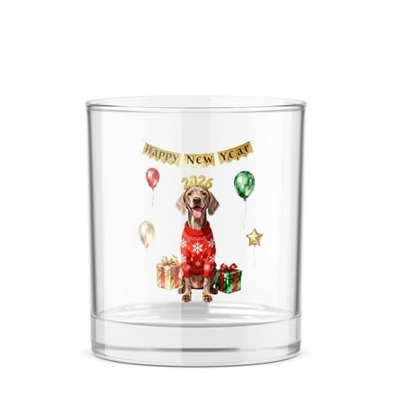 Happy New Year 2026 Weimaraner Holiday Balloons Party Snow 11oz Whiskey Glass Mug Weim Gray Ghost Dog Lover Whiskey Cocktail Glasses Cup - 13018