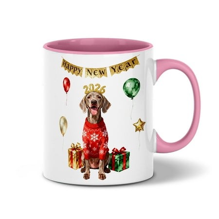 Happy New Year 2026 Weimaraner Holiday Balloons Party Snow 11oz Accent Two-tone Mug Weim Gray Ghost Dog Lover Coffee Tea Cup - 13018