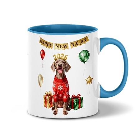 Happy New Year 2026 Weimaraner Holiday Balloons Party Snow 11oz Accent Two-tone Mug Weim Gray Ghost Dog Lover Coffee Tea Cup - 13018