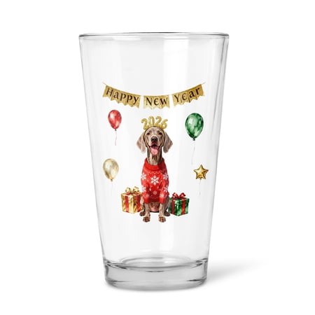 Happy New Year 2026 Weimaraner Holiday Balloons Party Snow 16oz Pint Beer Glass Mug Weim Gray Ghost Dog Lover Beer Glasses Cup - 13018