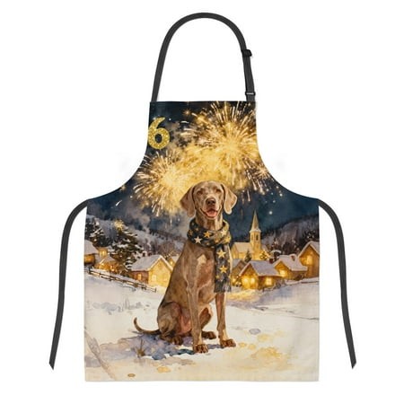 Weimaraner Happy New Year 2026 with Fireworks on New Year S Eve Apron Weim Gray Ghost Dog Lover for Cooking Grilling Baking Painting Gardening - 12022
