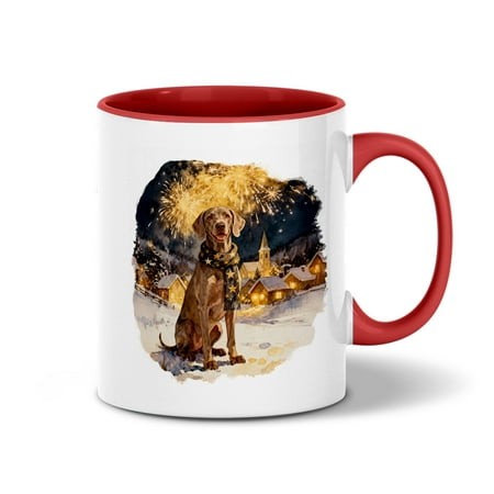 Weimaraner Happy New Year 2026 with Fireworks on New Year S Eve 11oz Accent Two-tone Mug Weim Gray Ghost Dog Lover Coffee Tea Cup - 12022