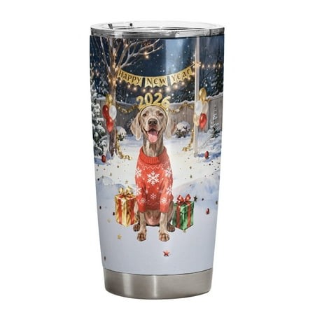 Happy New Year 2026 Weimaraner Holiday Balloons Party Snow 20oz Stainless Steel Tumbler Insulated Cup with Lid Weim Gray Ghost Dog Lover - 13018