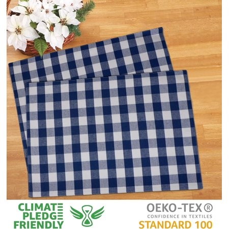 YUYAN-Placemats for Dining Table 100% Cotton Placemats 14  X20   Over Sized Tablemats Set of 6 Placemats Blue/White Buffalo Check Tablemats for Family