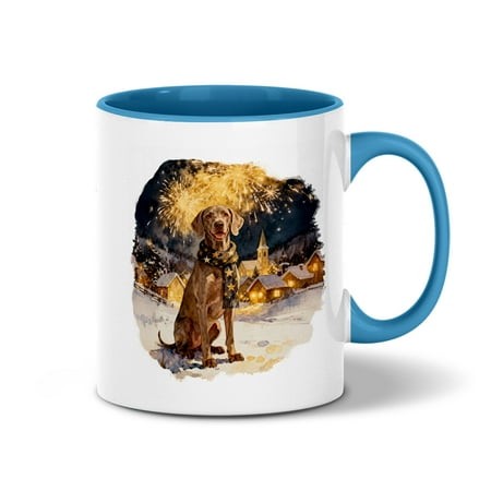Weimaraner Happy New Year 2026 with Fireworks on New Year S Eve 11oz Accent Two-tone Mug Weim Gray Ghost Dog Lover Coffee Tea Cup - 12022