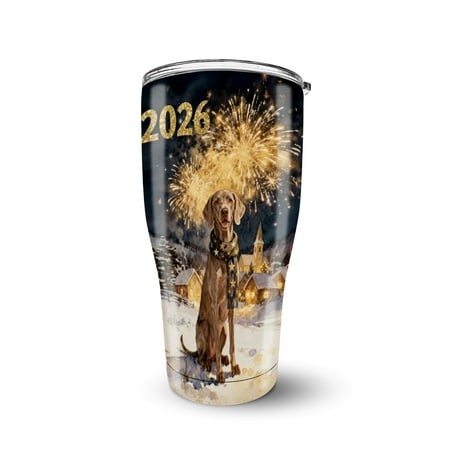 Weimaraner Happy New Year 2026 with Fireworks on New Year S Eve 30oz Stainless Steel Tumbler Insulated Cup with Lid Weim Gray Ghost Dog Lover - 12022