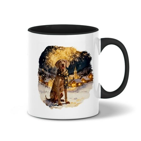 Weimaraner Happy New Year 2026 with Fireworks on New Year S Eve 11oz Accent Two-tone Mug Weim Gray Ghost Dog Lover Coffee Tea Cup - 12022