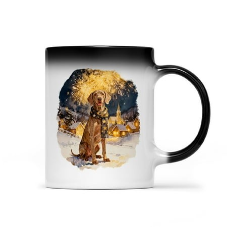 Weimaraner Happy New Year 2026 with Fireworks on New Year S Eve Heat Color Changing Mug Weim Gray Ghost Dog Lover Magic Coffee Mug - 12022