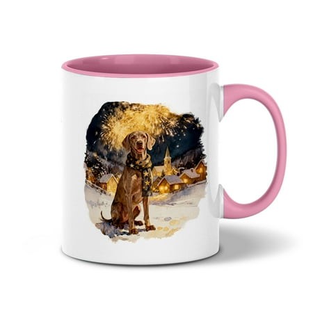 Weimaraner Happy New Year 2026 with Fireworks on New Year S Eve 11oz Accent Two-tone Mug Weim Gray Ghost Dog Lover Coffee Tea Cup - 12022