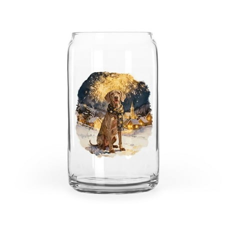 Weimaraner Happy New Year 2026 with Fireworks on New Year S Eve 16oz Glass Cup Mug Weim Gray Ghost Dog Lover Glass Can - 12022