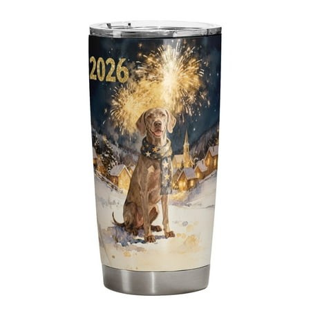 Weimaraner Happy New Year 2026 with Fireworks on New Year S Eve 20oz Stainless Steel Tumbler Insulated Cup with Lid Weim Gray Ghost Dog Lover - 12022