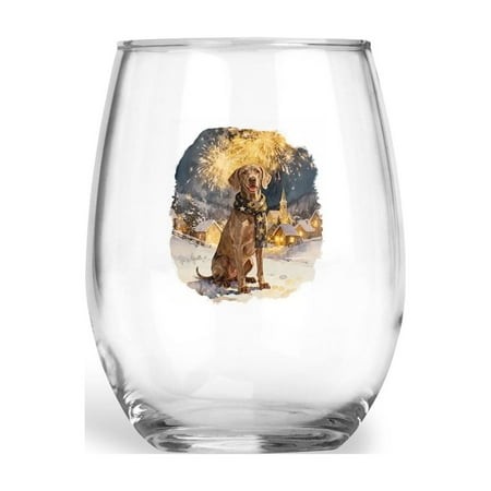 Weimaraner Happy New Year 2026 with Fireworks on New Year S Eve 15oz Stemless Wine Glass Mug Weim Gray Ghost Dog Lover Wine Glasses Cup - 12022