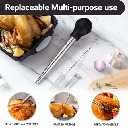 Meat Baster Kitchen Utensil - Silicone & Plastic Turkey Beef Pork Roasting Baster  Sauce Injector with Cleaning Brush  Heat-Resistant Food Basting Too