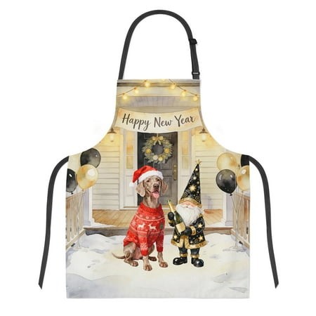 Happy New Year 2026 Weimaraner Santa Gnome Holiday Party Snow Apron Weim Gray Ghost Dog Lover for Cooking Grilling Baking Painting Gardening - 13019