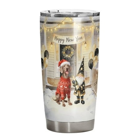 Happy New Year 2026 Weimaraner Santa Gnome Holiday Party Snow 20oz Stainless Steel Tumbler Insulated Cup with Lid Weim Gray Ghost Dog Lover - 13019