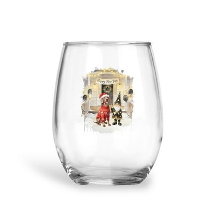 Happy New Year 2026 Weimaraner Santa Gnome Holiday Party Snow 15oz Stemless Wine Glass Mug Weim Gray Ghost Dog Lover Wine Glasses Cup - 13019
