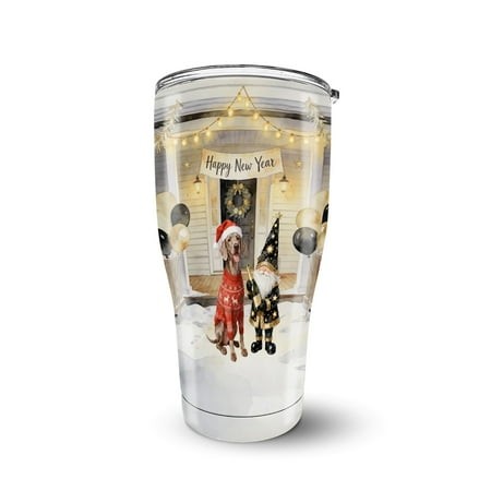 Happy New Year 2026 Weimaraner Santa Gnome Holiday Party Snow 30oz Stainless Steel Tumbler Insulated Cup with Lid Weim Gray Ghost Dog Lover - 13019
