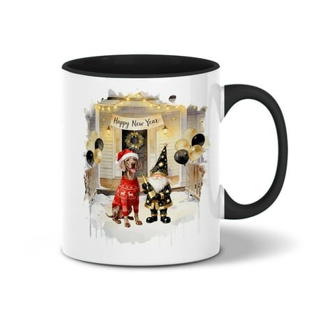 Happy New Year 2026 Weimaraner Santa Gnome Holiday Party Snow 11oz Accent Two-tone Mug Weim Gray Ghost Dog Lover Coffee Tea Cup - 13019