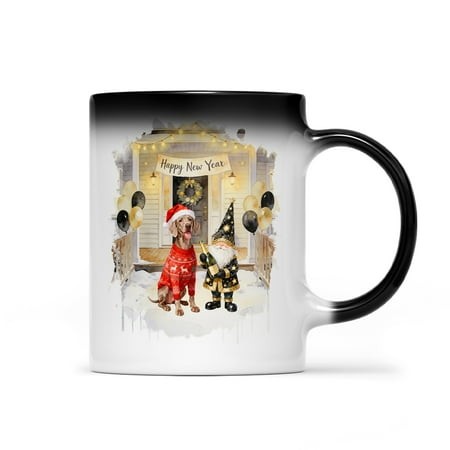 Happy New Year 2026 Weimaraner Santa Gnome Holiday Party Snow Heat Color Changing Mug Weim Gray Ghost Dog Lover Magic Coffee Mug - 13019