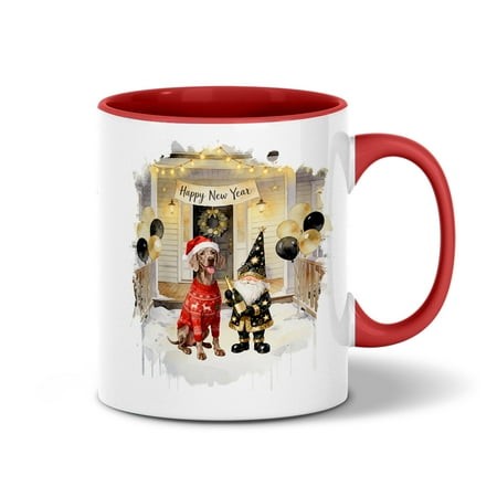 Happy New Year 2026 Weimaraner Santa Gnome Holiday Party Snow 11oz Accent Two-tone Mug Weim Gray Ghost Dog Lover Coffee Tea Cup - 13019