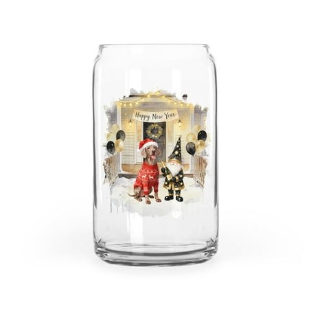 Happy New Year 2026 Weimaraner Santa Gnome Holiday Party Snow 16oz Glass Cup Mug Weim Gray Ghost Dog Lover Glass Can - 13019