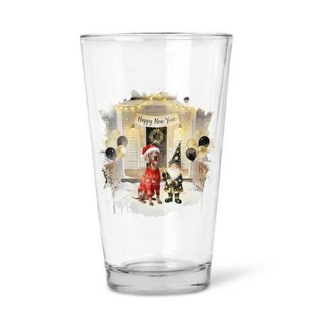 Happy New Year 2026 Weimaraner Santa Gnome Holiday Party Snow 16oz Pint Beer Glass Mug Weim Gray Ghost Dog Lover Beer Glasses Cup - 13019