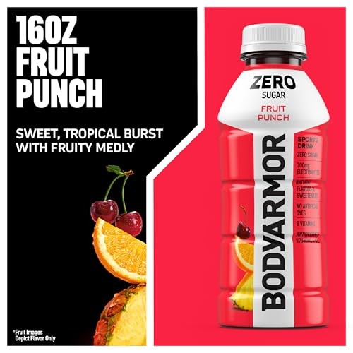 BODYARMOR ZERO Sugar Fruit Punch Electrolyte Drink, Natural Flavors, 16 Fl Oz Bottles (6 Pack), B Vitamins & Antioxidants Sugar Free Hydration thumbnail