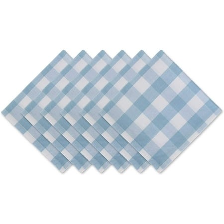 CHE-Buffalo Check Collection  Classic Farmhouse Cloth Napkin Set  20x20  Light Blue & White  6 Piece