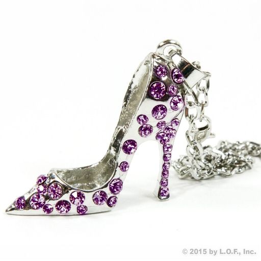 Silver Bling High Heel Rear View Mirror Car Charm Ornament Purple Rhinestones
