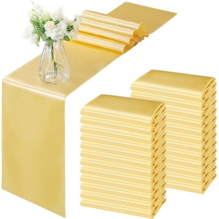 SHIYOU-24 Pack Light Gold Satin Table Runner 12 X 108 Inch  Smooth Table Runners for Wedding Banquets Birthday Party