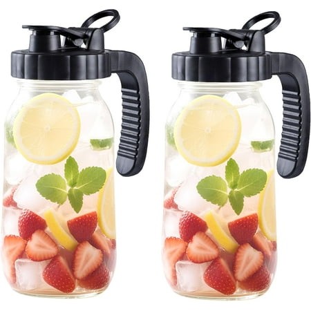 64 Oz Glass Mason Jar Pitcher with Lid 2 Quart Wide Mouth Cold Hot Water Pitcher Half Gallon Sun Tea Coffee Jug for Fridge Lemonade  Milk Juice  Cold 