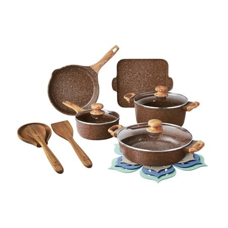 The Pioneer Woman Prairie Signature 14-Piece Cast Aluminum Cookware Set  Brown