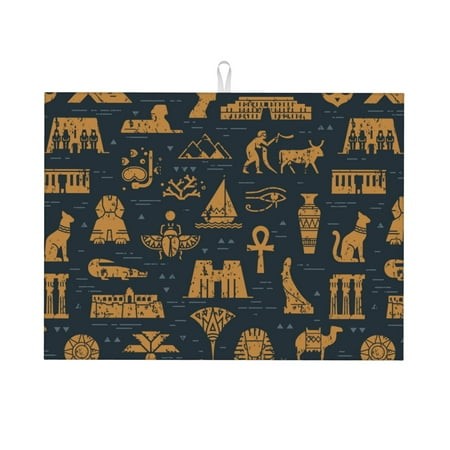 TEQUAN Dish Drying Mat for Kitchen Counter  Microfiber Super Absorbent Egyptian Cultural Symbols Prints Dish Drainer Mats  18 X 24 Inches