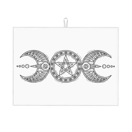 TEQUAN Dish Drying Mat for Kitchen Counter  Microfiber Super Absorbent Triple Goddess Wiccan Culture Prints Dish Drainer Mats  18 X 24 Inches