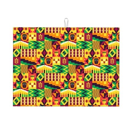TEQUAN Dish Drying Mat for Kitchen Counter  Microfiber Super Absorbent African Culture Element Kwanzaa Prints Dish Drainer Mats  18 X 24 Inches