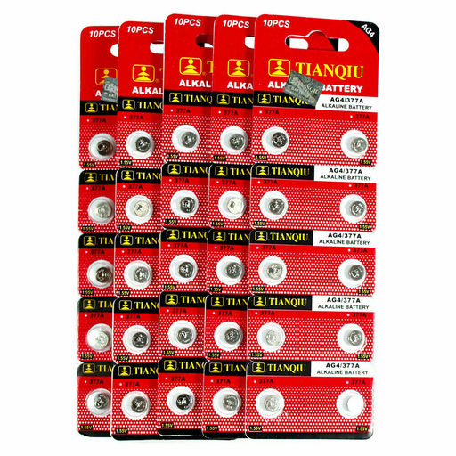 50 X TIANQIU AG4 377A 377 LR626 SR626SW SR66 LR66 Alkaline Watch Cell Battery