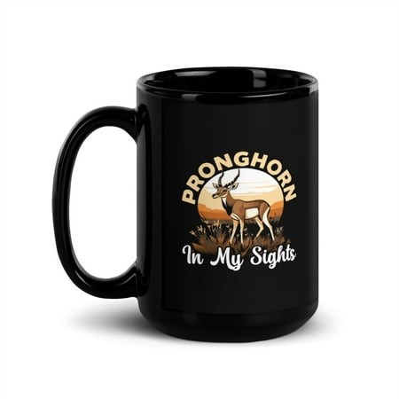 Black Glossy Mug  Pronghorn Hunter Animal Hunt Rifle Antelope Huntin   M-4804 (15 Oz)