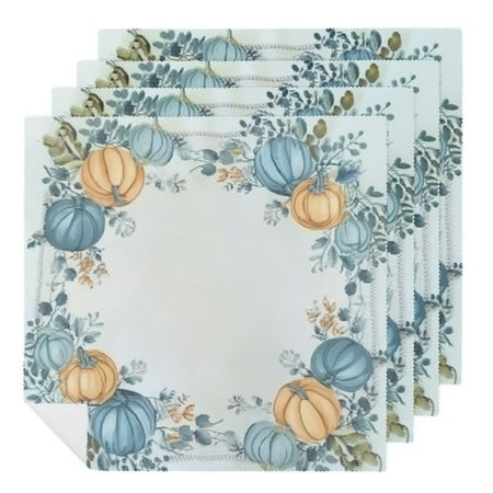 Qinduosi Fall Cloth Napkin Pumpkin Cloth Napkins Thanksgiving Blue Pumpkin Buffalo Plaid Party Dinner Decoration Washable Napkins 6 PCS