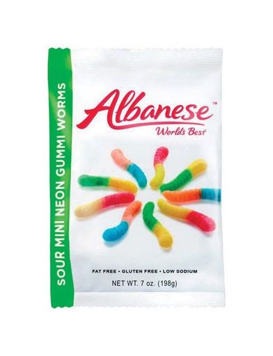 Albanese 7 Oz Mini Neon Worms 5 Sour Fruit Flavors Gummi Candy - Pack of 12